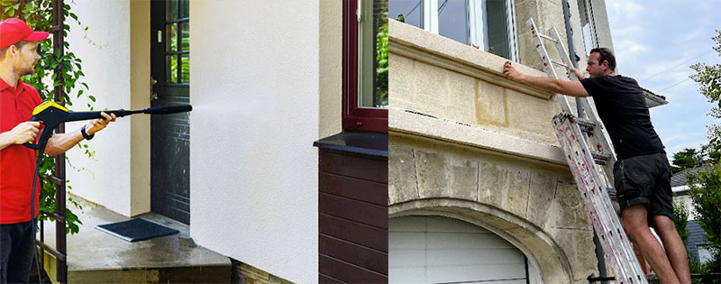 Nettoyage et peinture façade - AVR RENOV GIRONDE : Nettoyage, traitement anti-mousse, ravalement peinture façade. Rénovation des boiseries peinture et lasure bois. Intervention en en Gironde (33) Bordeaux