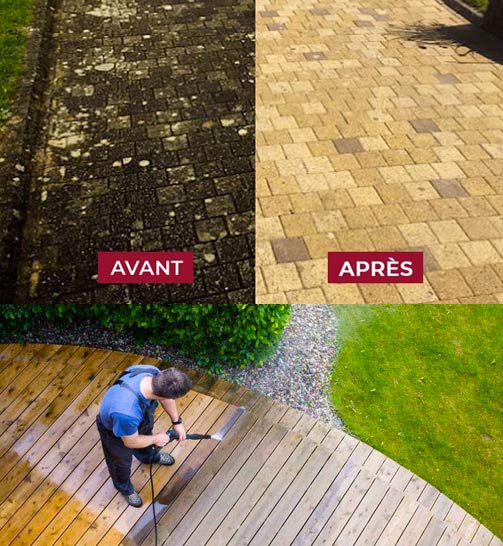 Nettoyage des extérieurs : Nettoyage des extérieurs : Allée, dallage, pavé, muret, terrasse et petite maçonnerie en Gironde (33) Bordeaux AVR RENOV GIRONDE